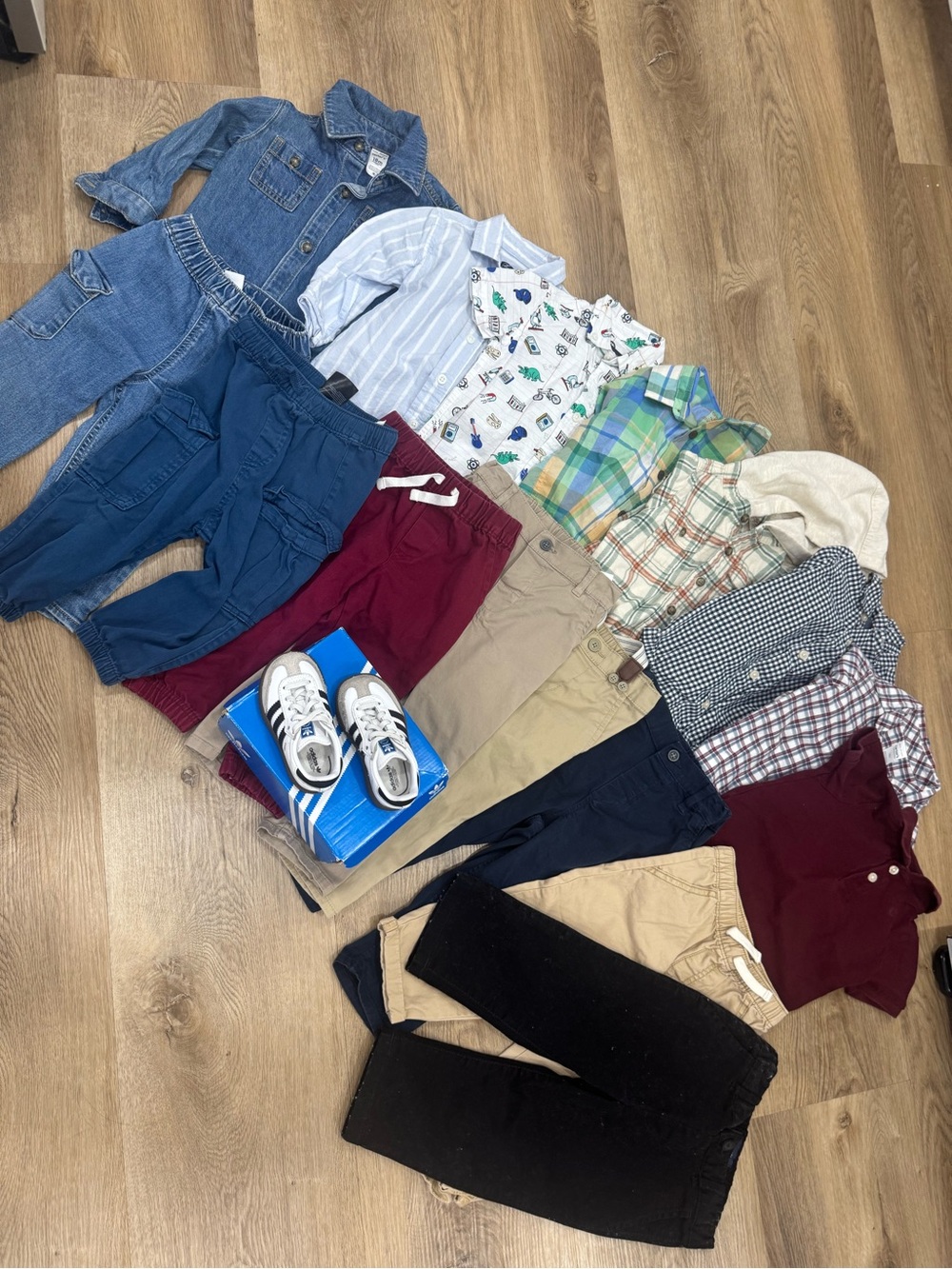 Kids Mixed Clothing Bundle with Sneakers - Blue, Navy, Burgundy, Khaki, Black